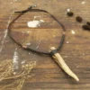 Leather Wrapped Antler Tip Necklace Pendant