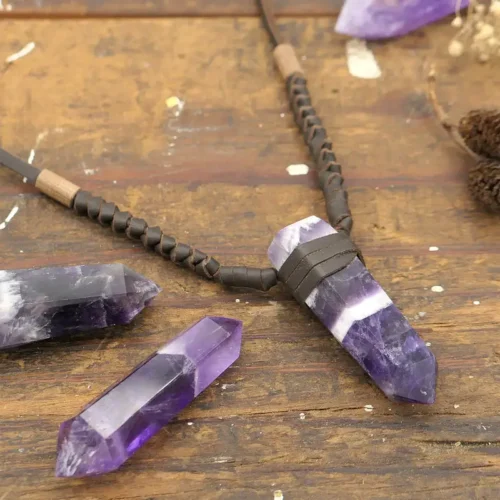 amethyst leather necklace