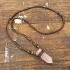 Pink Rose Quartz Leather Necklace