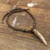 Braided Leather Real Antler Necklace