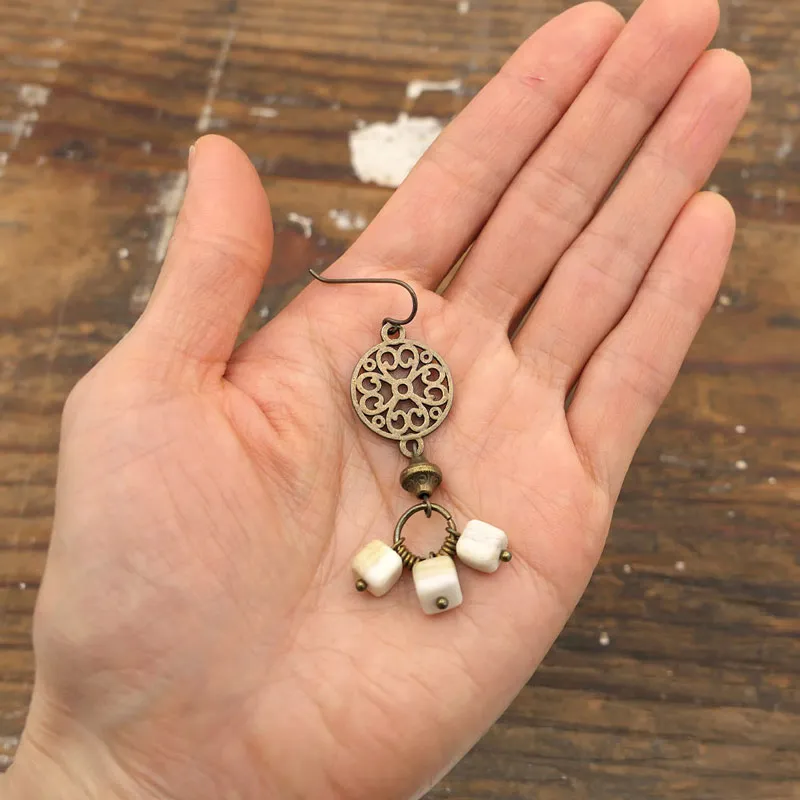 Antler Cube Filigree Disk Earrings