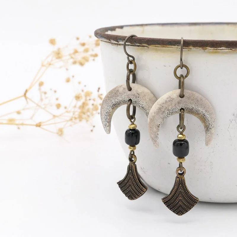 Crescent Antler Dangle Earrings