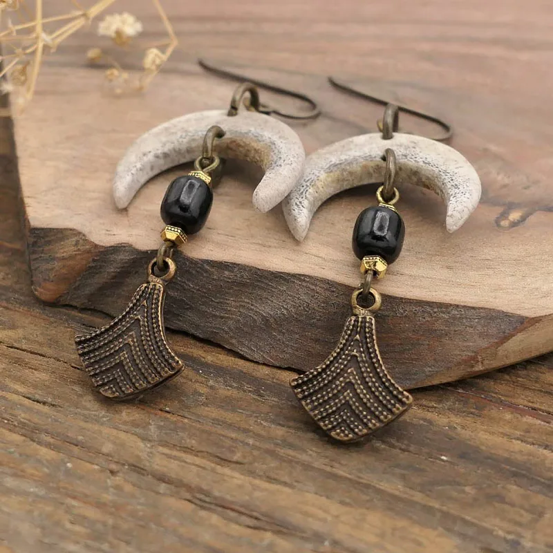 Crescent Antler Dangle Earrings