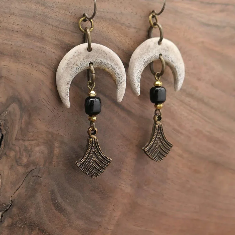 Crescent Antler Dangle Earrings