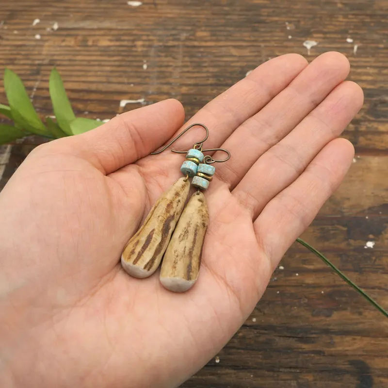 Antler Tip Long Bar Earrings
