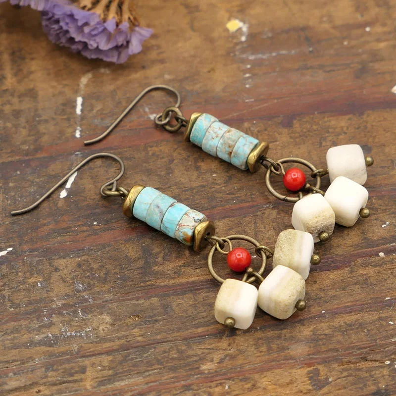 Turquoise Antler Cube Earrings