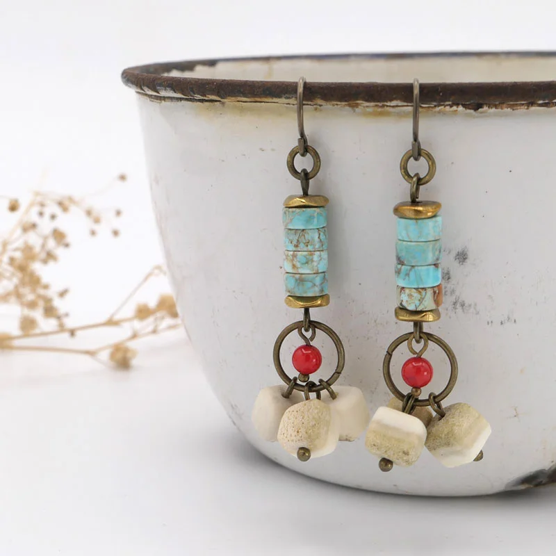 Turquoise Antler Cube Earrings