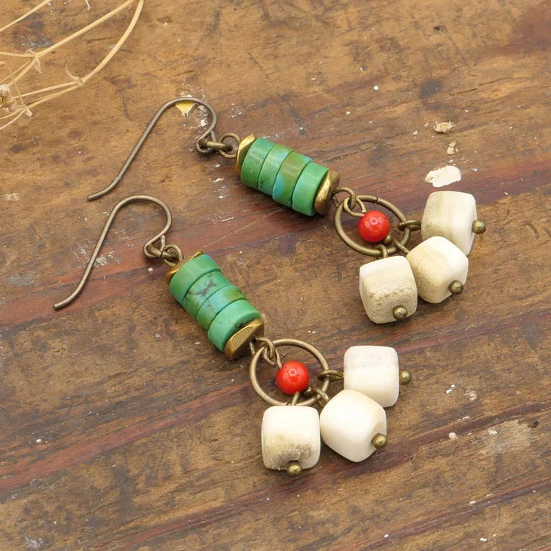 Turquoise Antler Cube Earrings