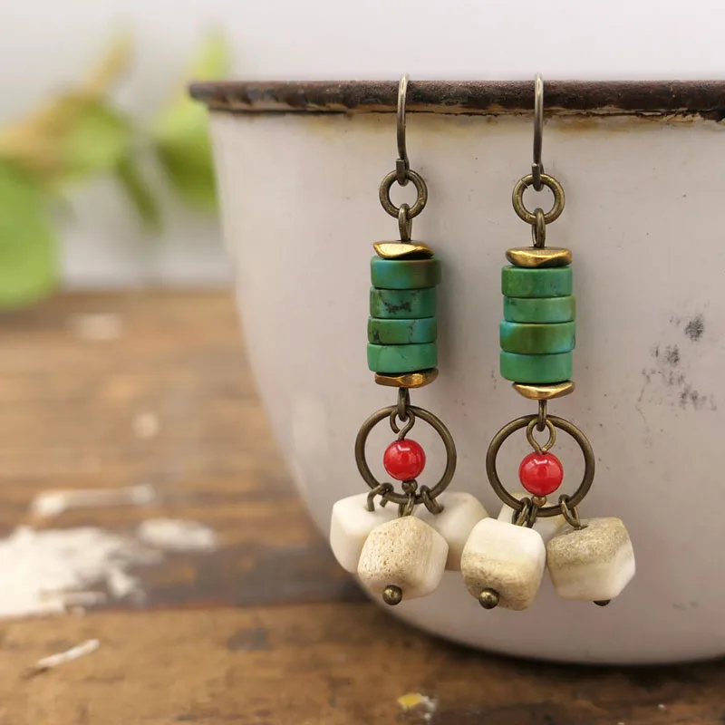 Turquoise Antler Cube Earrings