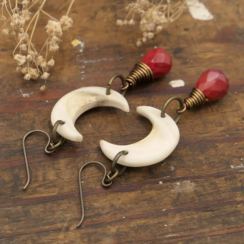 Half Moon Crescent Antler Earrings