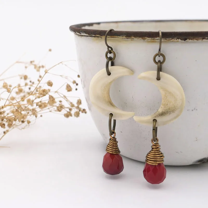 Half Moon Crescent Antler Earrings