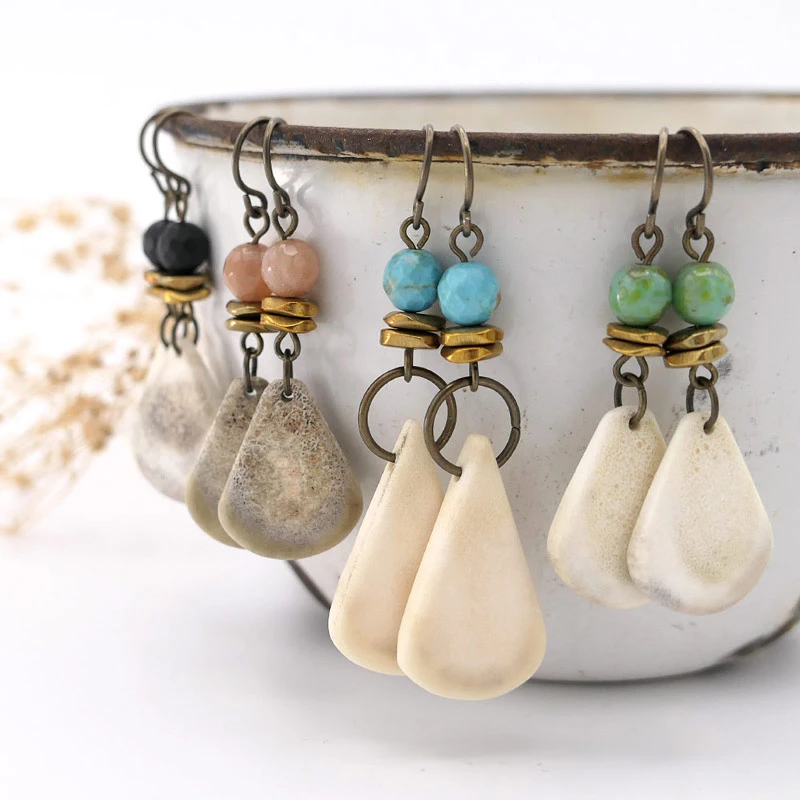 Teardrop Antler Gemstone Earrings