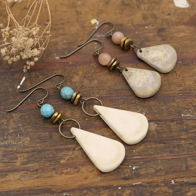 Teardrop Antler Gemstone Earrings