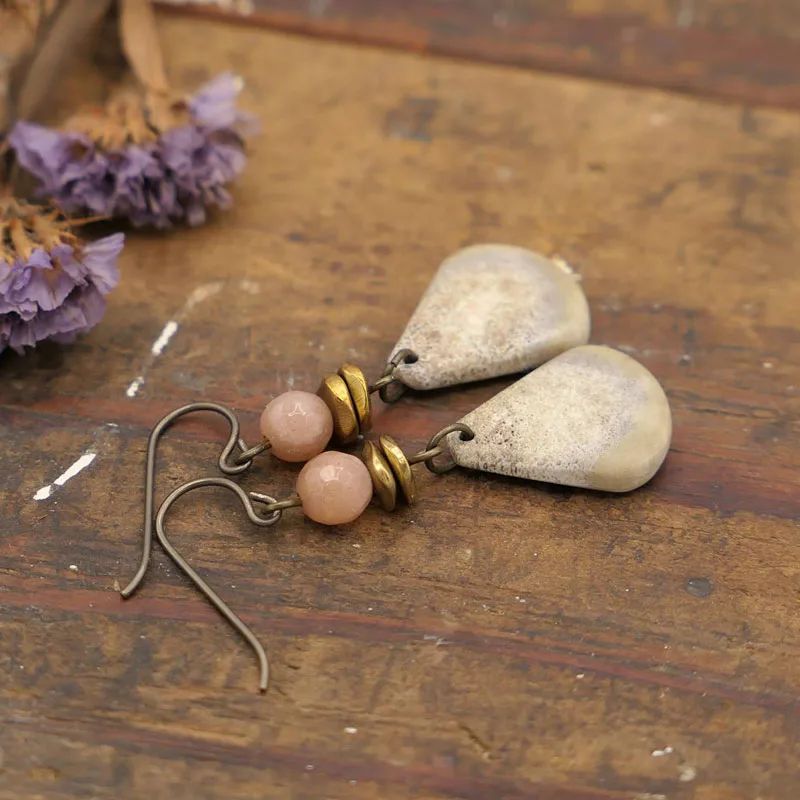 Teardrop Antler Gemstone Earrings