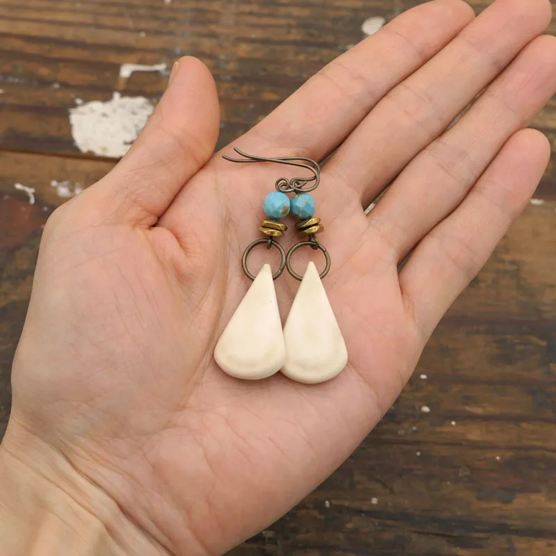 Teardrop Antler Gemstone Earrings