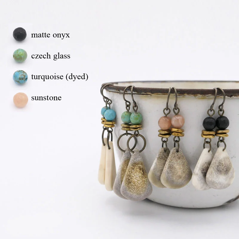 Teardrop Antler Gemstone Earrings