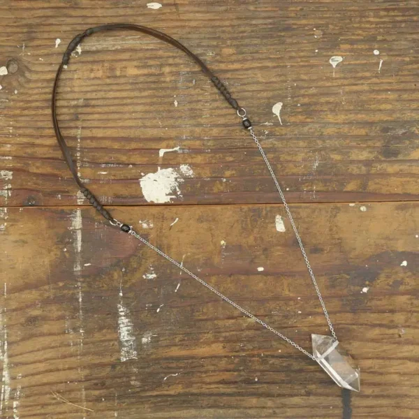 Clear Quartz Long Leather Necklace