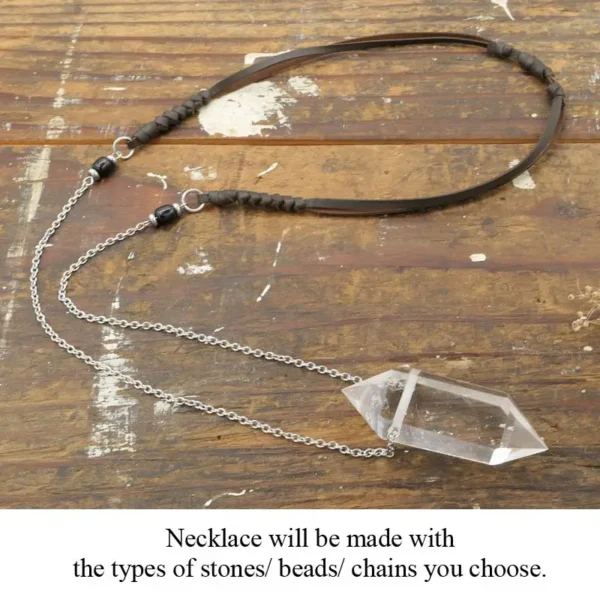 Clear Quartz Long Leather Necklace