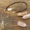 crystal long necklace, rose quartz or flower agate