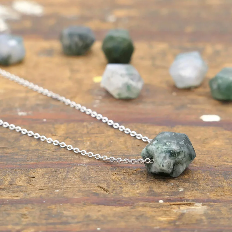 Moss Agate Necklace Dainty Gemstone