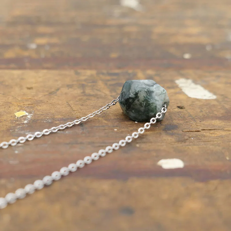 Moss Agate Necklace Dainty Gemstone