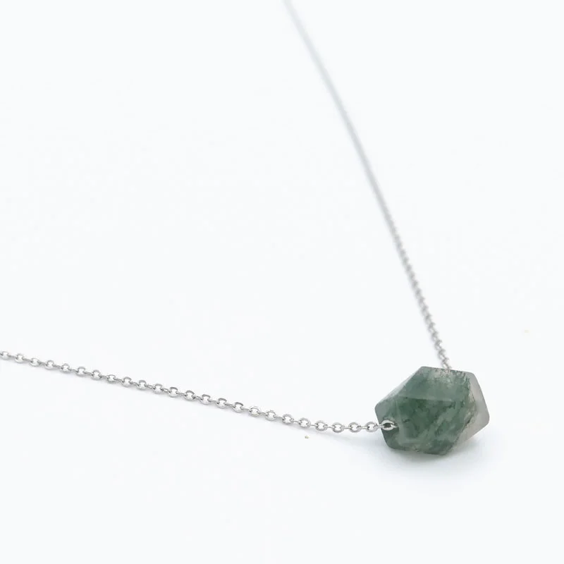 Moss Agate Necklace Dainty Gemstone