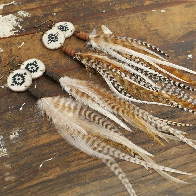 Real Feather Antler Long Earrings