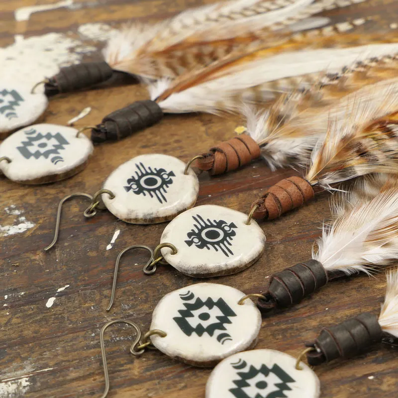 Real Feather Antler Long Earrings