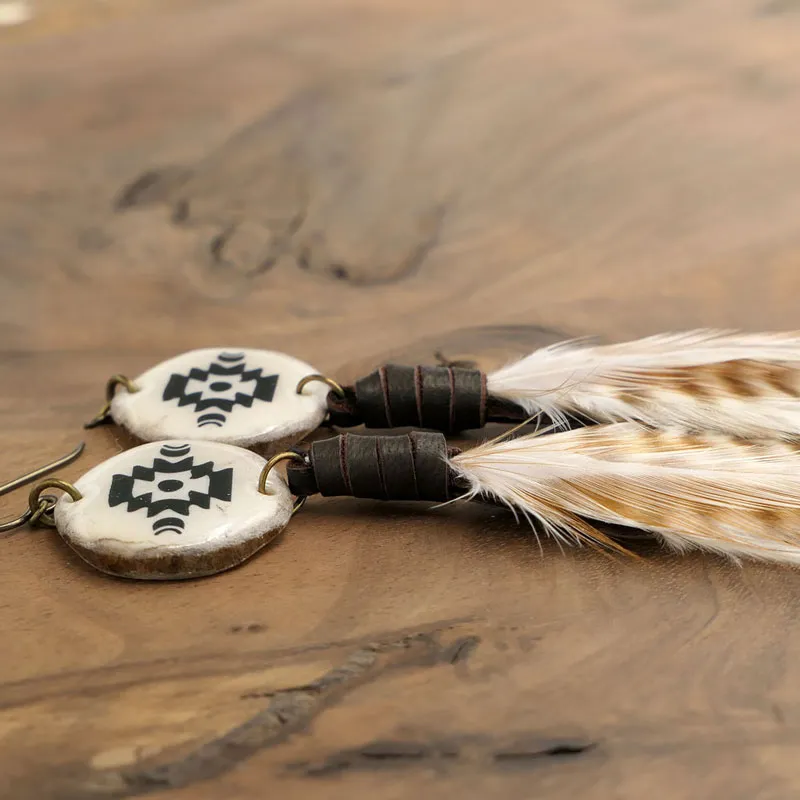 Real Feather Antler Long Earrings