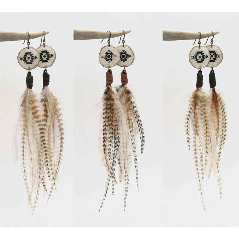 Real Feather Antler Long Earrings