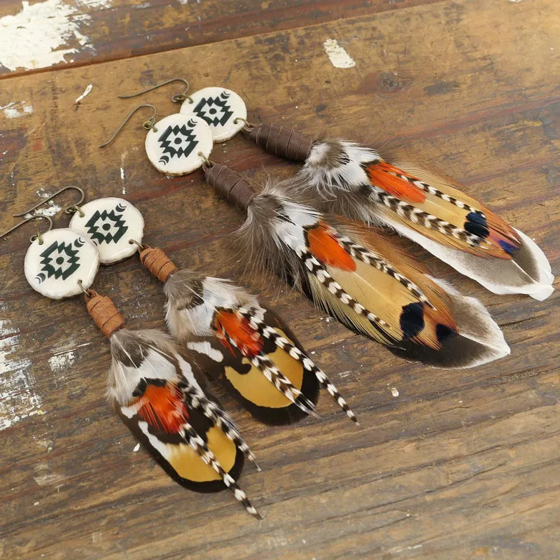 Feather and Aztec Antler Charm Earrings