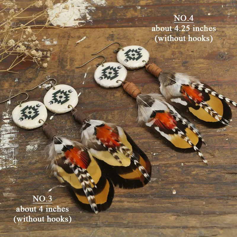 Feather Aztec Antler Charm Earrings