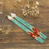 Beaded Long Fringe Antler Earrings
