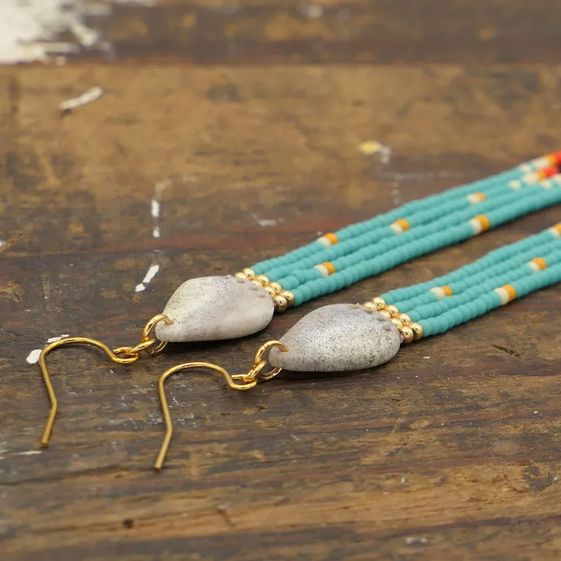 Beaded Long Fringe Antler Earrings
