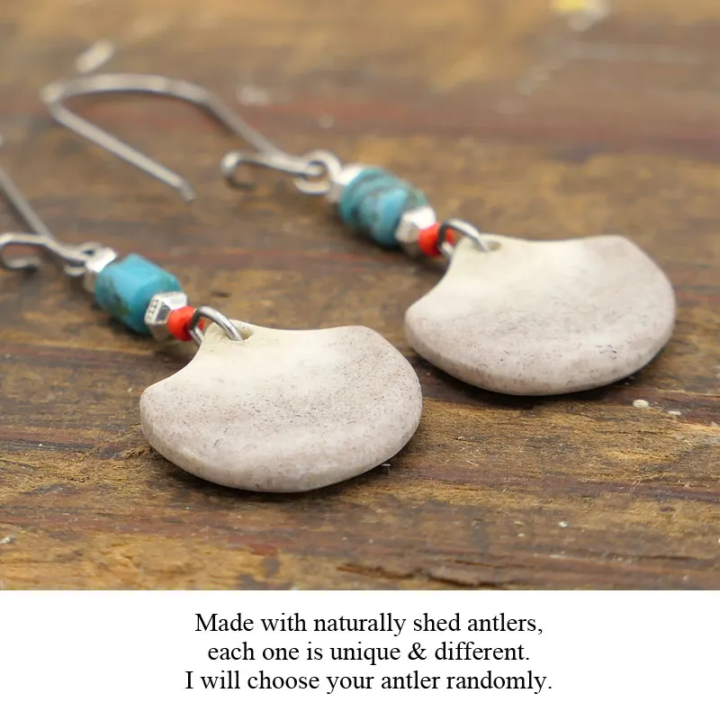 Turquoise Antler Long Earrings