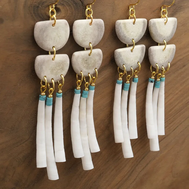 Dentalium Shell Geometrical Earrings
