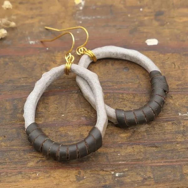 Antler Hoop earrings Leather, Oval Round Hoops Earring Western Boho Dangles