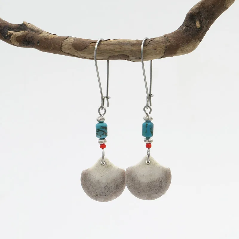 Turquoise Antler Long Earrings