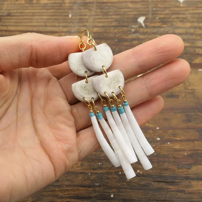 Dentalium Shell Geometrical Earrings