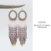 Fringe Hoop Beaded Earrings Purple