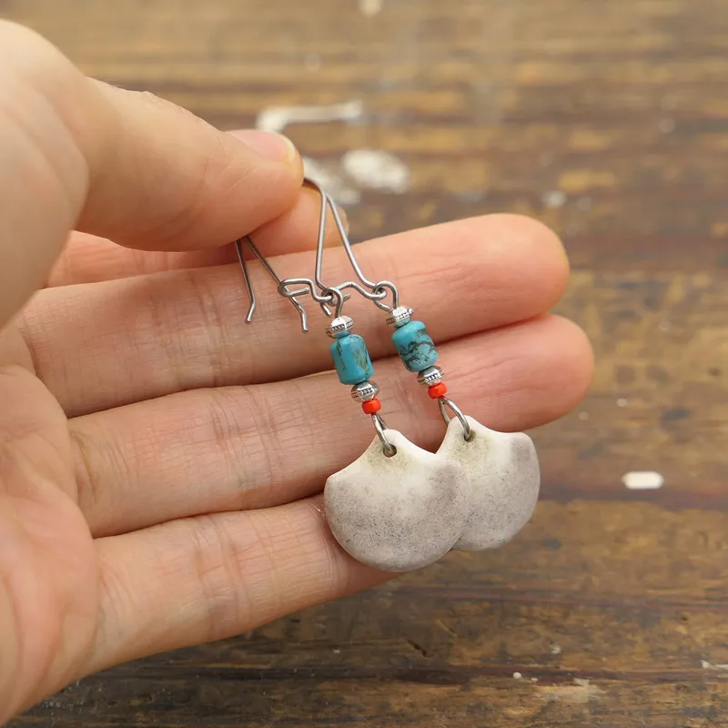 Turquoise Antler Long Earrings