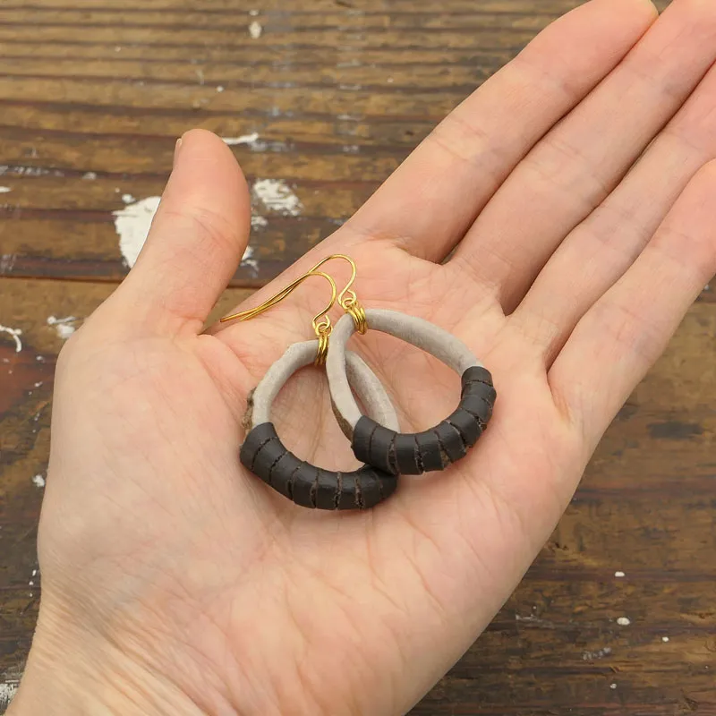 Antler Oval Hoops Leather Earring