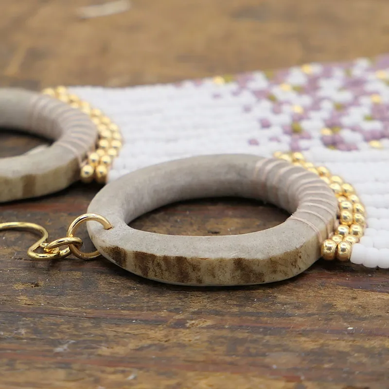 Fringe Hoop Beaded Earrings Purple