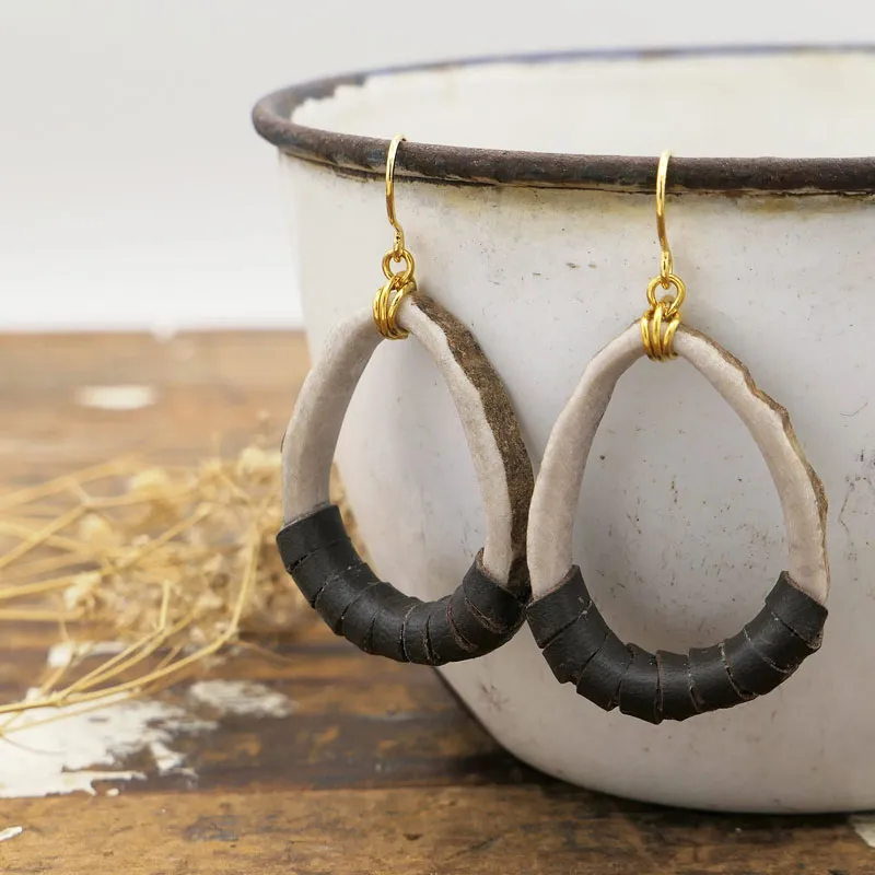 Antler Oval Hoops Leather Earring