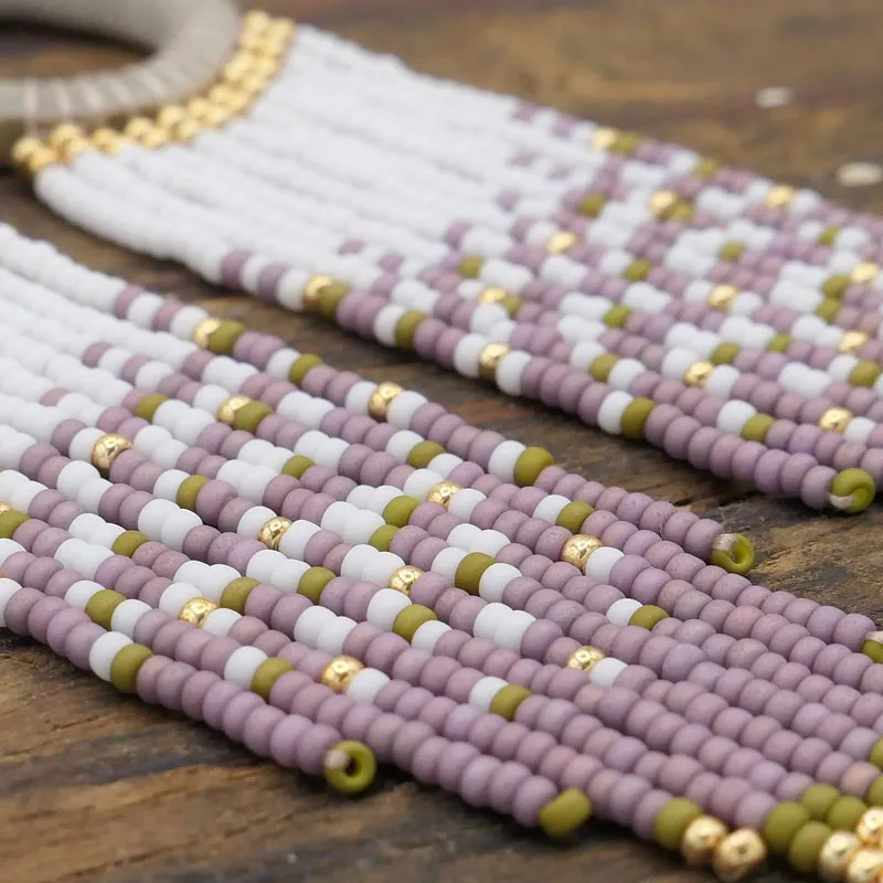 Fringe Hoop Beaded Earrings Purple