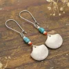 real antler and blue turquoise dangle long earrings boho western style