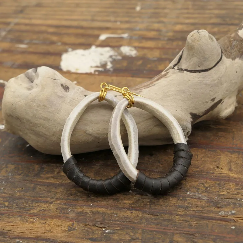 Antler Oval Hoops Leather Earring