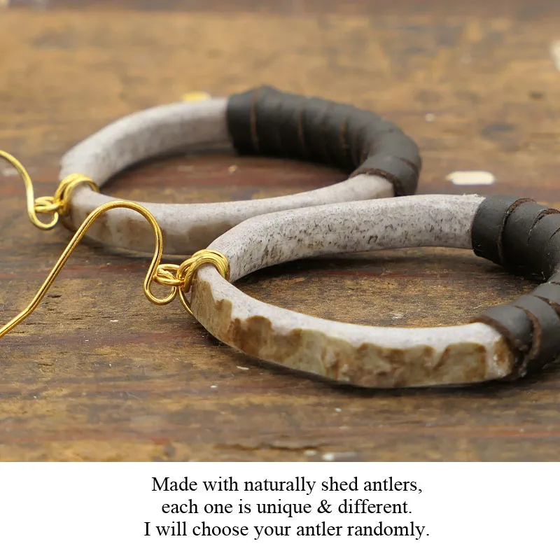 Antler Oval Hoops Leather Earring