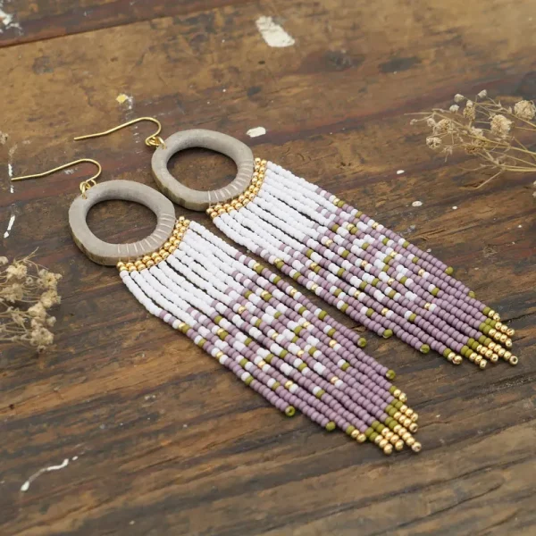 Fringe Hoop Beaded Earrings, Miyuki Seed Bead, Beadwork Boho Statement, Antler Craft